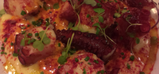 Pulpo braseado sobre crema ligera de patatas y aceite de pimentón BUENMAR Pulpo braseado sobre crema ligera de patatas y aceite de pimentón BUENMAR